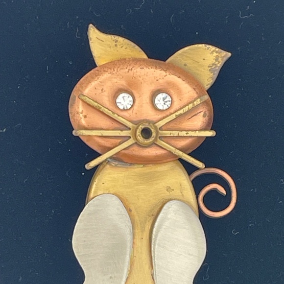 Cat 2"  Brooch Mixed Metals Rhinestones Eyes - Picture 3 of 8